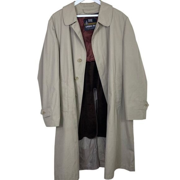 London Fog Towne 46R Khaki trench coat w/ removable fleece lining - Picture 2 of 9